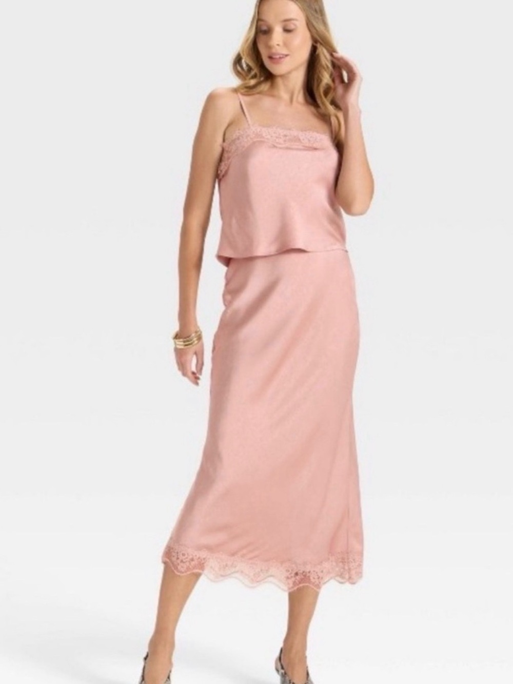 a new day Blush Pink Lace-Trim Slip Skirt Set